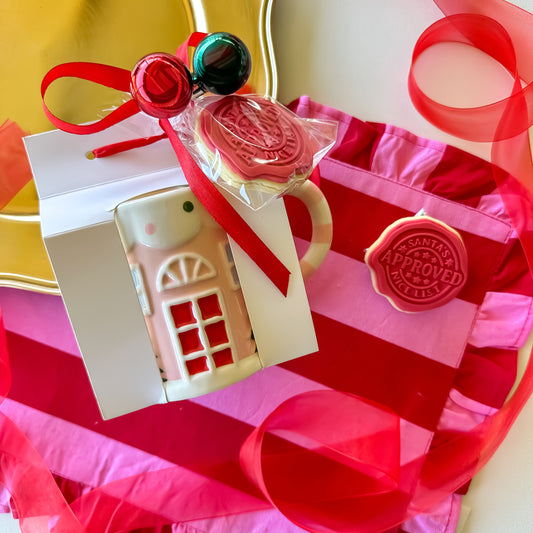 Pink Gingerbread House Mug & Cookie Gift Set